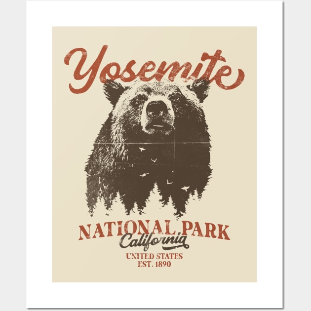 Vintage Yosemite Grizzly Bear California National Park Wall Art by Fitastic